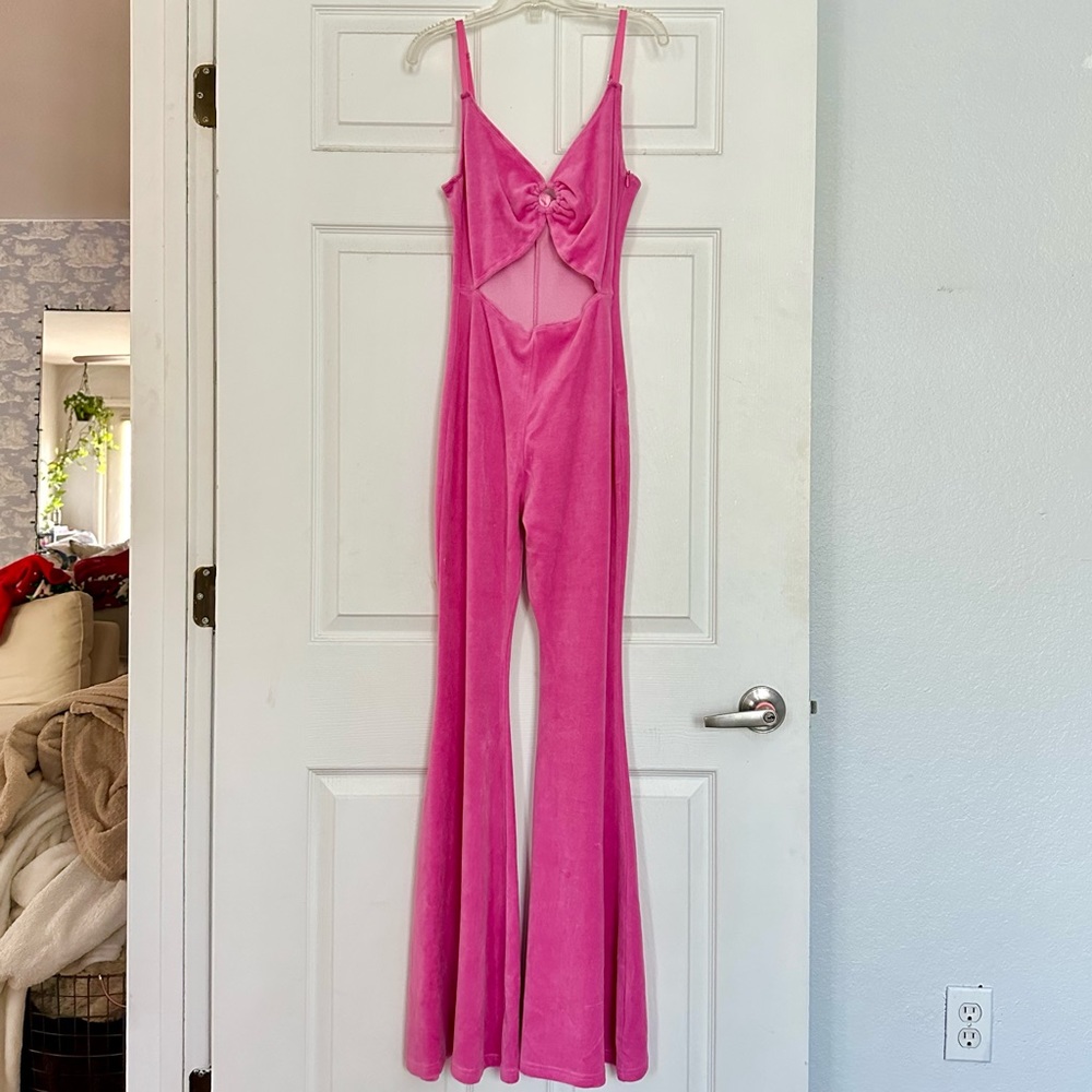 Sugar Thrillz Pink Velour Jumpsuit